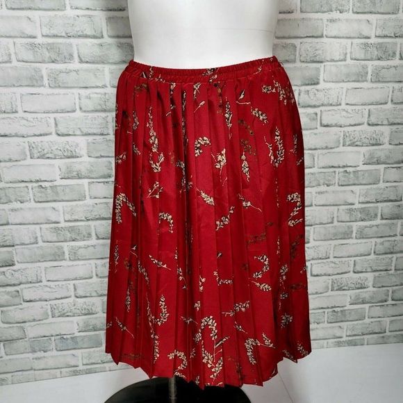 Vintage 90s Leslie Fay Plus Size 20WP Red Floral‎ Pleated Skirt Elastic Waist - Picture 1 of 5